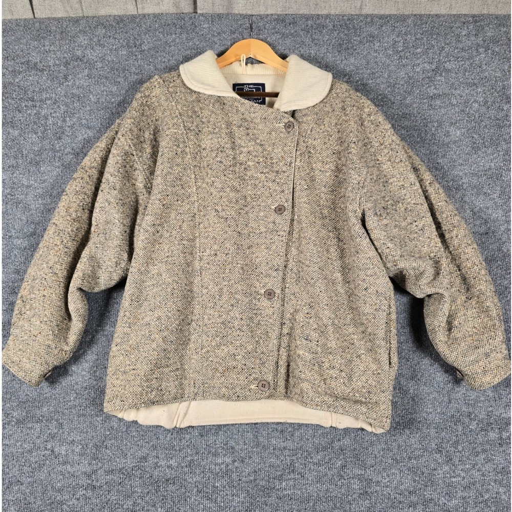 VTG The Woolrich Woman Wool Blend Collar Button‎ Front Jacket Beige Tan Size 14